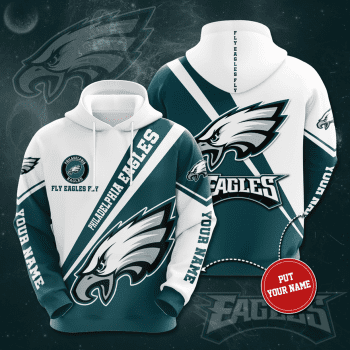 Personalized Philadelphia Eagles Fly Eagles Fly 3D Unisex Pullover Hoodie - White Teal IHT1737