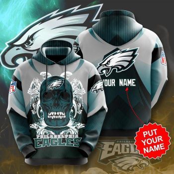 Personalized Philadelphia Eagles Paisley Skull 3D Unisex Pullover Hoodie - Teal Gray IHT2257