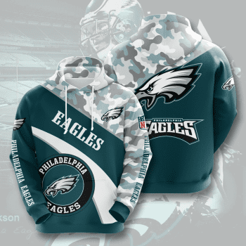 Philadelphia Eagles Logo 3D Gray Camo Unisex Pullover Hoodie - Teal IHT2319