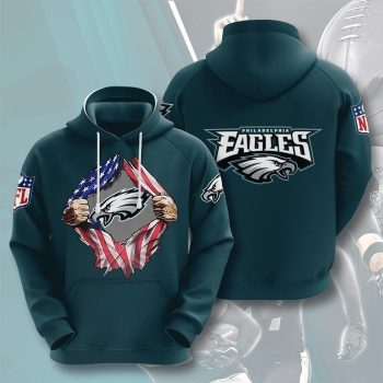 Philadelphia Eagles USA Flag 3D Unisex Pullover Hoodie - Teal IHT2302