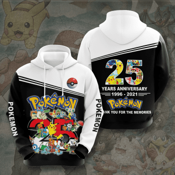 Pokemon 25 Years Anniversary 3D Unisex Pullover Hoodie - Black White IHT1841