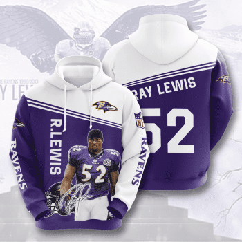 Ray Lewis 52 Signature Baltimore Ravens 3D Unisex Pullover Hoodie - Purple White IHT2342