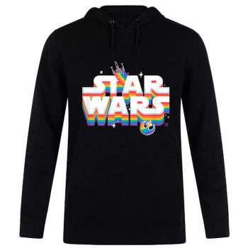 Star Wars Pride Rainbow Logo Rebel Symbol and X-Wing Fighter Unisex Pullover Hoodie