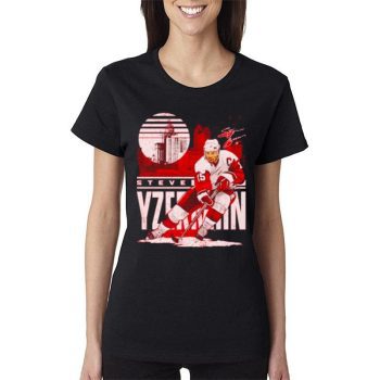 Steve Yzerman Detroit Red Wings City Skyline Signature Women Lady T-Shirt