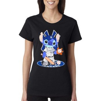 Stitch Baseball New York Yankees Logo Women Lady T-Shirt