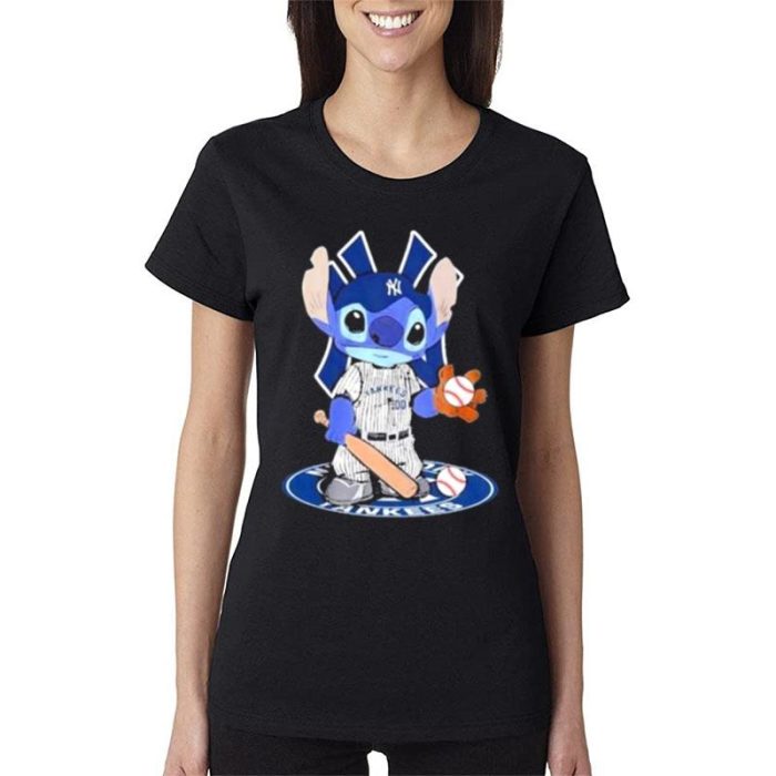 Stitch Baseball New York Yankees Logo Women Lady T-Shirt