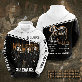 The Killers Rock Band Signatures 20 Years Anniversary 3D Unisex Pullover Hoodie - Black White IHT2670