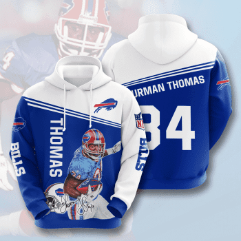 Thurman Thomas 34 Buffalo Bills Football Team Unisex 3D Pullover Hoodie - Blue IHT1494