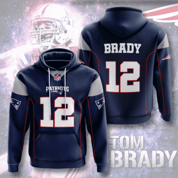 Tom Brady 12 New England Patriots 3D Unisex Pullover Hoodie - Navy IHT2515