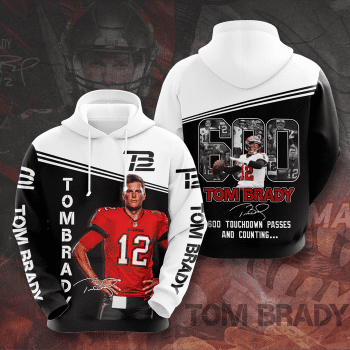 Tom Brady Tampa Bay Buccaneers 600 Touchdown Passes 3D Unisex Pullover Hoodie - Black White IHT2686