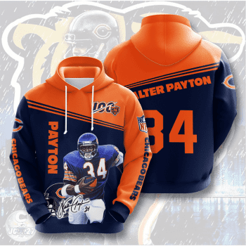 Walter Payton 34 Chicago Bears Football Team Unisex 3D Pullover Hoodie - Black IHT1431