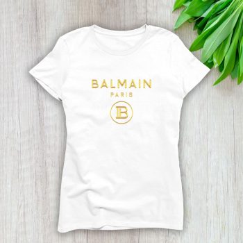 Balmain Paris Gold Logo Lady T-Shirt Luxury Tee For Women LDS1056