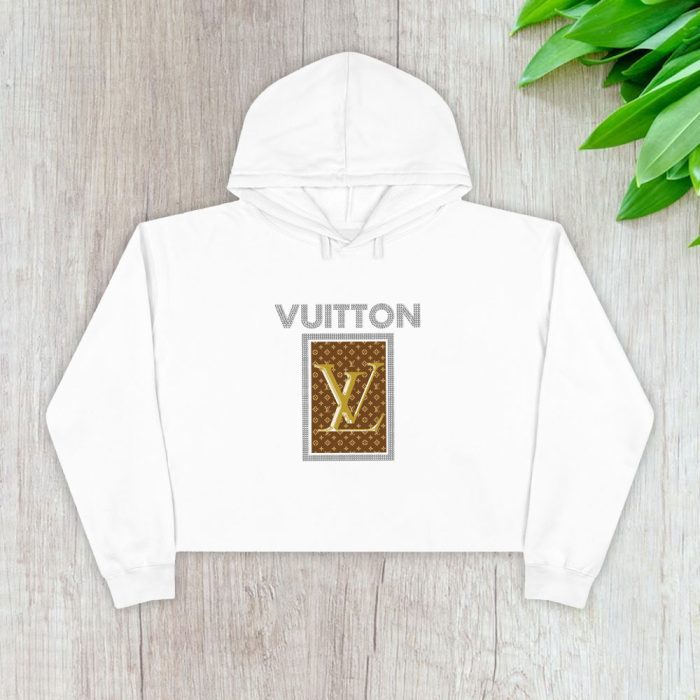 Louis Vuitton Logo Luxury Diamonds Crop Pullover Hoodie For Lady CPH1659