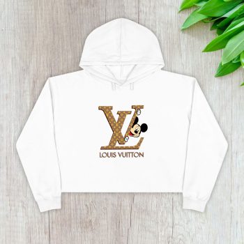 Louis Vuitton Logo Luxury Monogram Canvas Pattern Mickey Mouse Crop Pullover Hoodie For Lady CPH1705