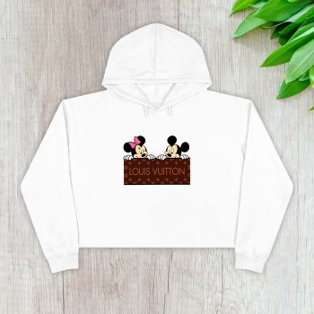 Louis Vuitton Logo Luxury Monogram Canvas Pattern Minnie Mouse Mickey Mouse Crop Pullover Hoodie For Lady CPH1704