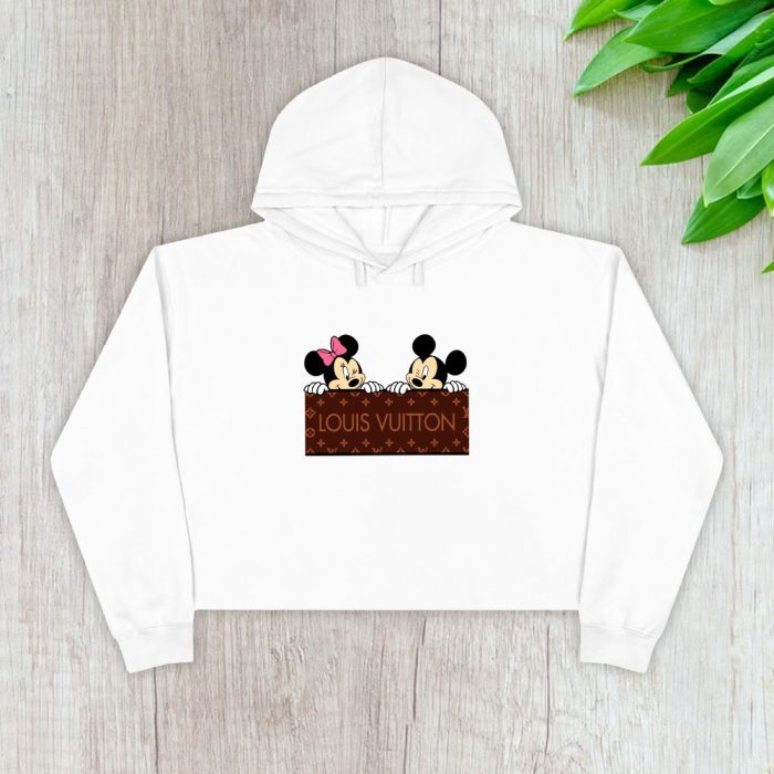 Louis Vuitton Logo Luxury Monogram Canvas Pattern Minnie Mouse Mickey Mouse Crop Pullover Hoodie For Lady CPH1704