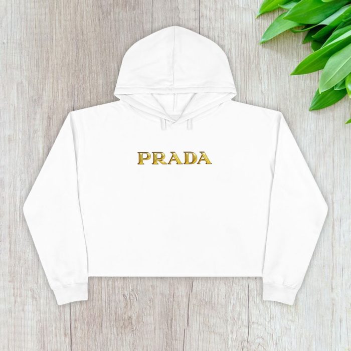 Prada Gold Logo Luxury Crop Pullover Hoodie For Lady CPH1796