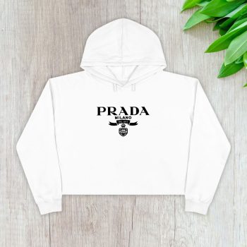 Prada Logo Luxury Black Crop Pullover Hoodie For Lady CPH1785