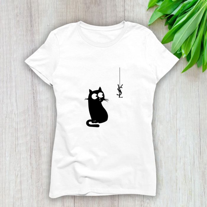 Yves Saint Laurent Logo Luxury Black Kitten Lady T-Shirt Luxury Tee For Women LDS1984