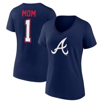 Atlanta Braves Women's Mother's Day #1 Mom V-Neck T-Shirt - Navy