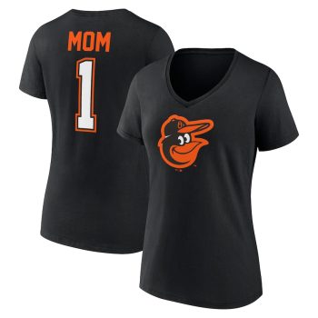 Baltimore Orioles Women's Mother's Day #1 Mom V-Neck T-Shirt - Black