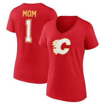 Calgary Flames Women's Mother's Day #1 Mom V-Neck T-Shirt - Red