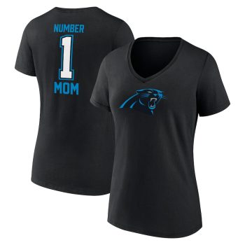 Carolina Panthers Women's Mother's Day #1 Mom V-Neck T-Shirt - Black