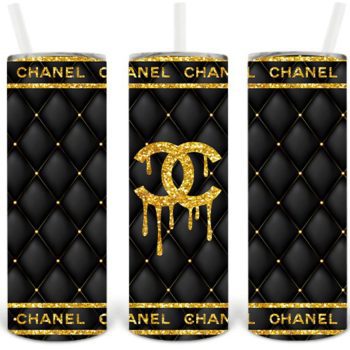 Chanel Gold Glitter Drip Monogram Yeti Inspired Luxury Skinny Tumbler 20oz  SKT1531