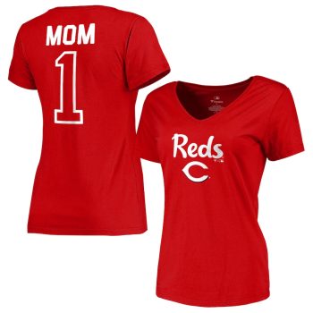 Cincinnati Reds Women's 2019 Mother's Day #1 Mom V-Neck T-Shirt - Red