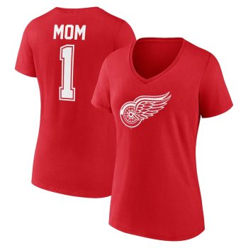Detroit Red Wings Women's Mother's Day #1 Mom V-Neck T-Shirt - Red