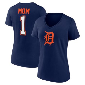 Detroit Tigers Women's Mother's Day #1 Mom V-Neck T-Shirt - Navy