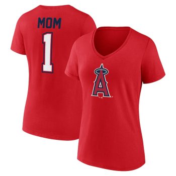 Los Angeles Angels Women's Mother's Day #1 Mom V-Neck T-Shirt - Red