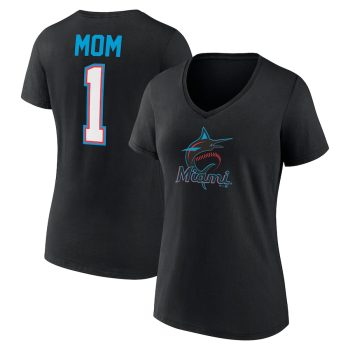 Miami Marlins Women's Mother's Day #1 Mom V-Neck T-Shirt - Black