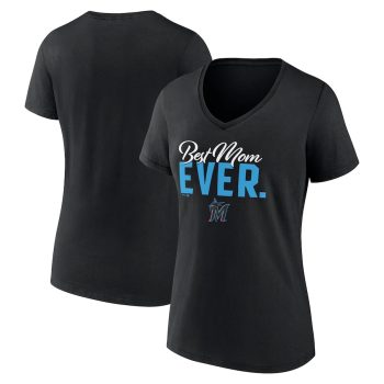 Miami Marlins Women's Mother's Day V-Neck T-Shirt - Black