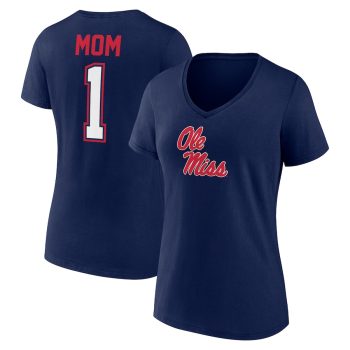 Ole Miss Rebels Women's Mother's Day #1 Mom V-Neck T-Shirt - Navy