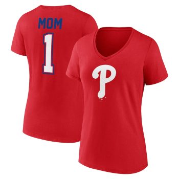Philadelphia Phillies Women's Mother's Day #1 Mom V-Neck T-Shirt - Red