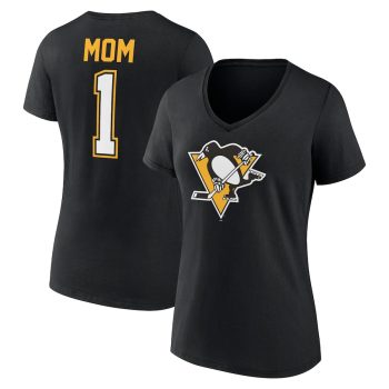 Pittsburgh Penguins Women's Mother's Day #1 Mom V-Neck T-Shirt - Black