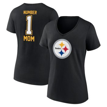 Pittsburgh Steelers Women's Mother's Day #1 Mom V-Neck T-Shirt - Black