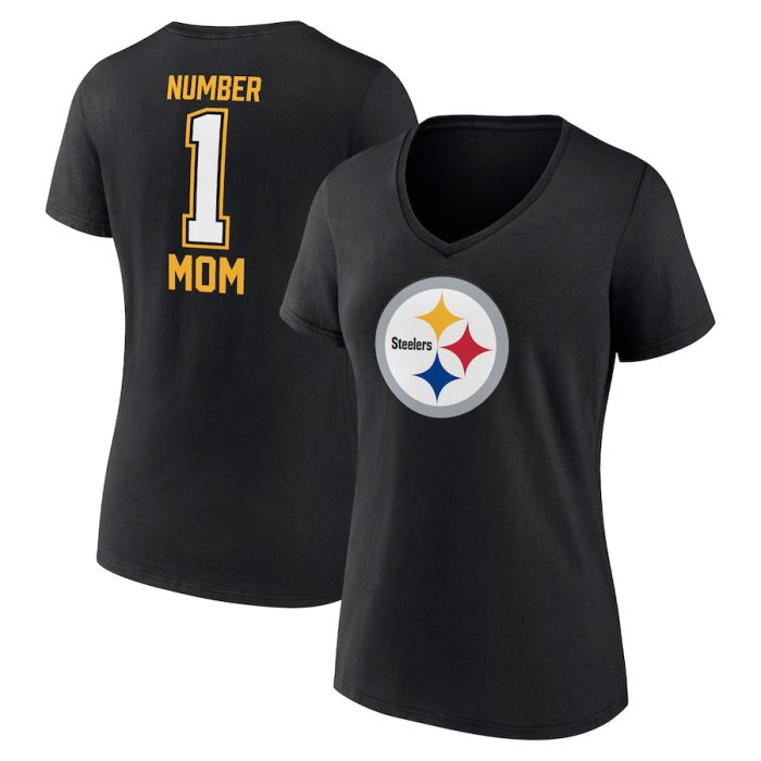 Pittsburgh Steelers Women's Mother's Day #1 Mom V-Neck T-Shirt - Black