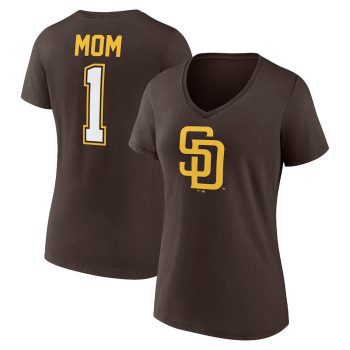San Diego Padres Women's Mother's Day #1 Mom V-Neck T-Shirt - Brown