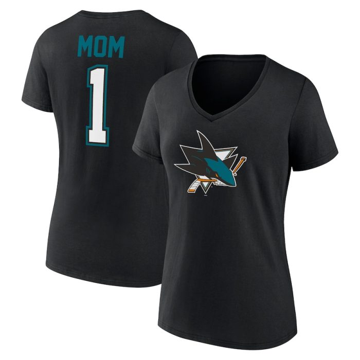 San Jose Sharks Women's Mother's Day #1 Mom V-Neck T-Shirt - Black