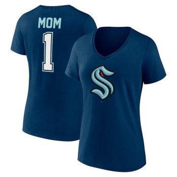 Seattle Kraken Women's Mother's Day #1 Mom V-Neck T-Shirt - Deep Sea Blue