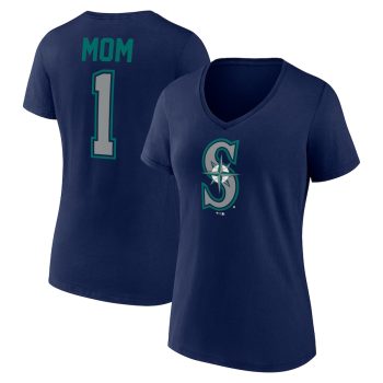 Seattle Mariners Women's Mother's Day #1 Mom V-Neck T-Shirt - Navy