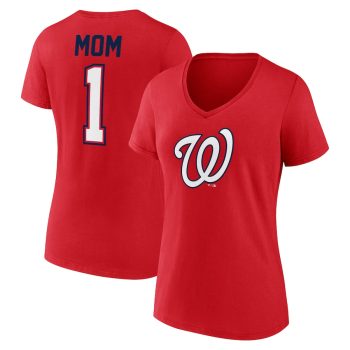 Washington Nationals Women's Mother's Day #1 Mom V-Neck T-Shirt - Red