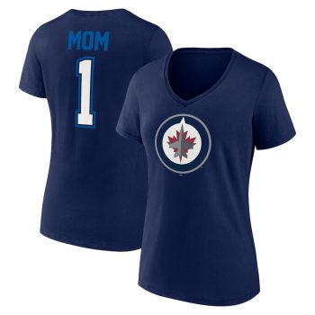 Winnipeg Jets Women's Mother's Day #1 Mom V-Neck T-Shirt - Navy