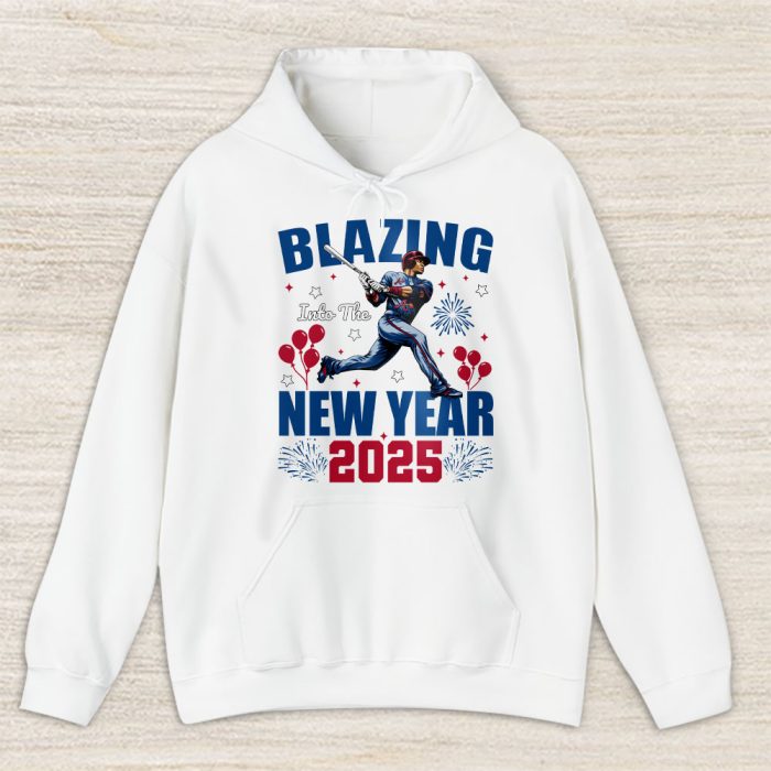 Atlanta Braves Blazing Into The New Year MLB Gift For Fan Hello 2025 Unisex Hoodie TAH22304