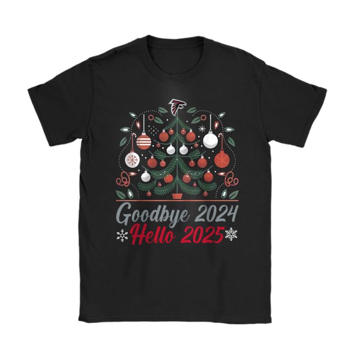 Atlanta Falcons Happy New Year NFL Gift For Fan Goodbye 2024 Hello 2025 Unisex T-Shirt Cotton Tee TAT22282