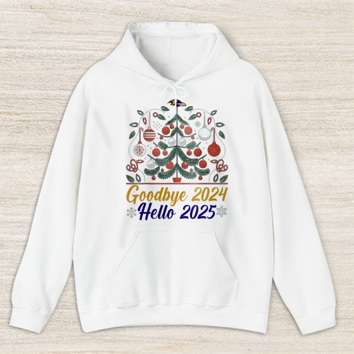 Baltimore Ravens Happy New Year NFL Gift For Fan Goodbye 2024 Hello 2025 Unisex Hoodie TAH22307