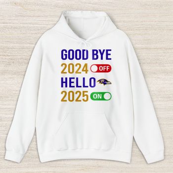 Baltimore Ravens Happy New Year NFL Gift For Fan Goodbye 2024 Hello 2025 Unisex Hoodie TAH22308
