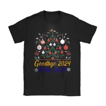 Baltimore Ravens Happy New Year NFL Gift For Fan Goodbye 2024 Hello 2025 Unisex T-Shirt Cotton Tee TAT22307